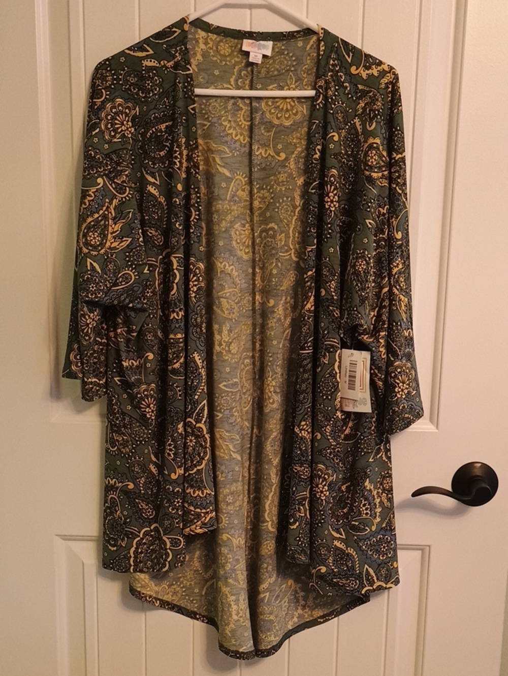 NWT Woman's Medium LuLaRoe  Open-Front Paisley Kimono- Green/Gold